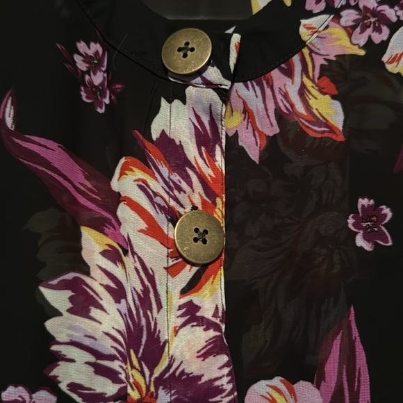 Terra Sky Blouse Womens 1X Floral sheer pleated button down ruffles romantic - Picture 3 of 11